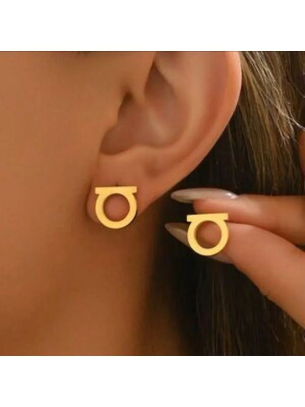 Gold Stainless Steel Geometric Circle Stud Earrings Tarnish Resistant